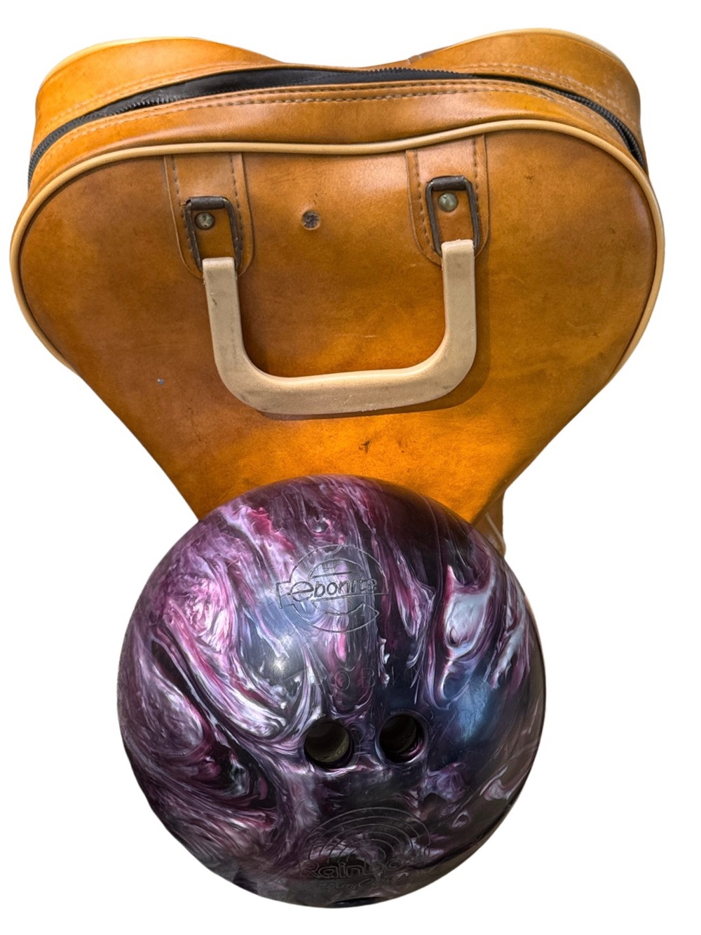 Ebonite Rainbow Bowling Ball with Vintage Leather Carry Case